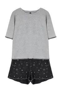 TRENDYOLMİLLA Gray Melange Galaxy Patterned Baby Overlock Detailed OF shorts Knitting Pajama Set - Image 6