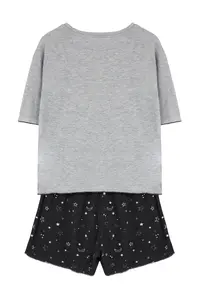 TRENDYOLMİLLA Gray Melange Galaxy Patterned Baby Overlock Detailed OF shorts Knitting Pajama Set - Image 7