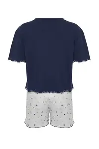 TRENDYOLMİLLA Navy Blue Galaxy Patterned OF shorts Knitting Pajama Set - Image 8