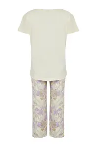 TRENDYOLMİLLA Yellow Floral Capri Knitting Pajama Set - Image 8