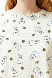 TRENDYOLMİLLA Yellow-Multicolored 100% Cotton gingham OF shorts Knitting Pajama Set - Image 4