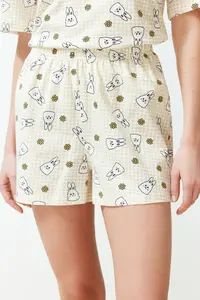 TRENDYOLMİLLA Yellow-Multicolored 100% Cotton gingham OF shorts Knitting Pajama Set - Image 5