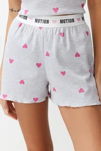 TRENDYOLMİLLA Gray Melange Kalpli Slogan Printed Elastic Ribbed OF shorts Knitting Pajama Set - Image 4