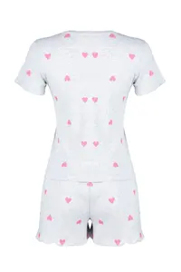 TRENDYOLMİLLA Gray Melange Kalpli Slogan Printed Elastic Ribbed OF shorts Knitting Pajama Set - Image 7