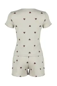 TRENDYOLMİLLA MINT Kalpli Slogan Printed Elastic Ribbed OF shorts Knitting Pajama Set - Image 8