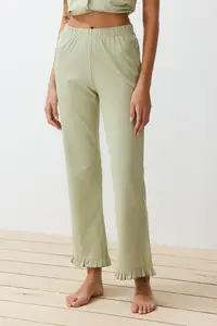 TRENDYOLMİLLA MINT 100% Cotton Ruffle Detailed Knitting Pajama Set - Image 5