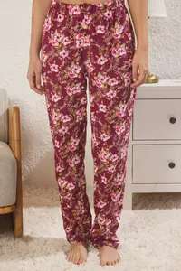 TRENDYOLMİLLA Fuchsia-Multicolored 100% Cotton Floral Knitting Pajama Set - Image 3