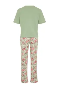 TRENDYOLMİLLA Green 100% Cotton Floral Knitting Pajama Set - Image 8