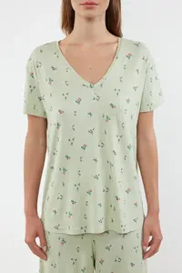 TRENDYOLMİLLA MINT-Multicolored Floral Knitting Pajama Set - Image 3