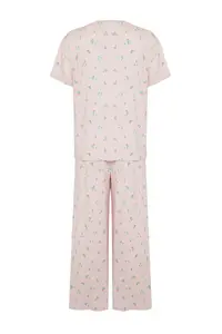 TRENDYOLMİLLA Powder Pink-Multicolored Floral Knitting Pajama Set - Image 8