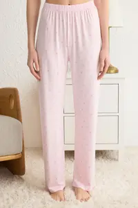 TRENDYOLMİLLA Pink Floral tied up and Rope Sleeveless Knitting Pajama Set - Image 4