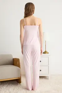TRENDYOLMİLLA Pink Floral tied up and Rope Sleeveless Knitting Pajama Set - Image 5
