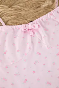 TRENDYOLMİLLA Pink Floral tied up and Rope Sleeveless Knitting Pajama Set - Image 7