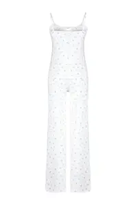 TRENDYOLMİLLA White-Multicolored Floral tied up and Rope Sleeveless Knitting Pajama Set - Image 8
