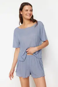 TRENDYOLMİLLA Multicolored 2 Sets Paket Pointel Cellular/Delikli Knitting Pajamas Tops - Image 2