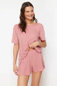 TRENDYOLMİLLA Multicolored 2 Sets Paket Pointel Cellular/Delikli Knitting Pajamas Tops - Image 3