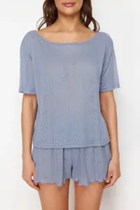 TRENDYOLMİLLA Multicolored 2 Sets Paket Pointel Cellular/Delikli Knitting Pajamas Tops - Image 4