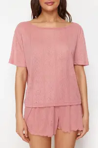 TRENDYOLMİLLA Multicolored 2 Sets Paket Pointel Cellular/Delikli Knitting Pajamas Tops - Image 5