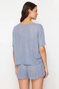 TRENDYOLMİLLA Multicolored 2 Sets Paket Pointel Cellular/Delikli Knitting Pajamas Tops - Image 6