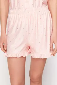 TRENDYOLMİLLA Salmon Polka Dot Ruffle Detailed OF shorts Knitting Pajama Set - Image 5