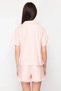 TRENDYOLMİLLA Salmon Polka Dot Ruffle Detailed OF shorts Knitting Pajama Set - Image 6
