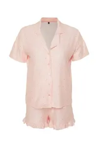 TRENDYOLMİLLA Salmon Polka Dot Ruffle Detailed OF shorts Knitting Pajama Set - Image 7