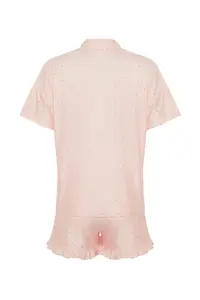 TRENDYOLMİLLA Salmon Polka Dot Ruffle Detailed OF shorts Knitting Pajama Set - Image 8