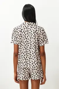 TRENDYOLMİLLA Beige-Multicolored Leopard Patterned OF shorts Knitting Pajama Set - Image 6