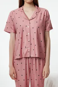 TRENDYOLMİLLA Dusty Rose Kalpli Knitting Pajama Set - Image 4
