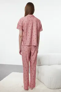 TRENDYOLMİLLA Dusty Rose Kalpli Knitting Pajama Set - Image 5
