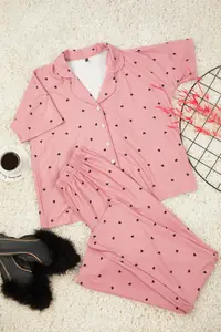 TRENDYOLMİLLA Dusty Rose Kalpli Knitting Pajama Set - Image 6