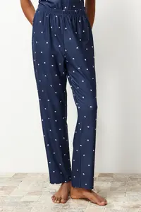 TRENDYOLMİLLA Navy Blue Kalpli Knitting Pajama Set - Image 5