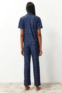 TRENDYOLMİLLA Navy Blue Kalpli Knitting Pajama Set - Image 6