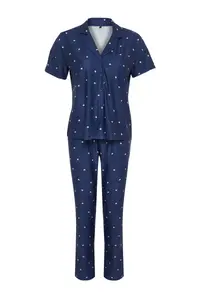 TRENDYOLMİLLA Navy Blue Kalpli Knitting Pajama Set - Image 7
