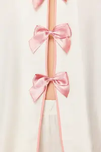 TRENDYOLMİLLA White Ribbon/Bow and Piping Detailed Viscose OF shorts Weaving Pajama Set - Image 4