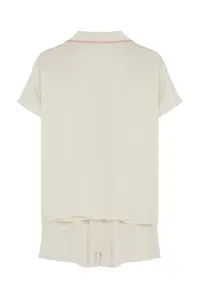 TRENDYOLMİLLA White Ribbon/Bow and Piping Detailed Viscose OF shorts Weaving Pajama Set - Image 8