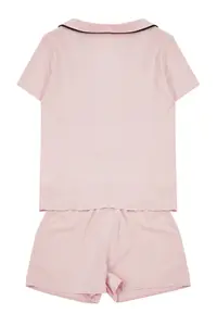 TRENDYOLMİLLA Powder Pink Ribbon/Bow and Piping Detailed Viscose OF shorts Weaving Pajama Set - Image 7