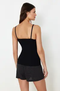 TRENDYOLMİLLA Black Polka Dot Button Detailed Rope Sleeveless OF shorts Knitting Pajama Set - Image 6
