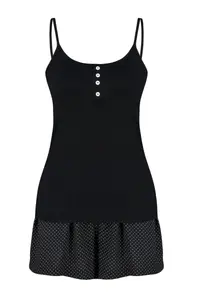 TRENDYOLMİLLA Black Polka Dot Button Detailed Rope Sleeveless OF shorts Knitting Pajama Set - Image 7