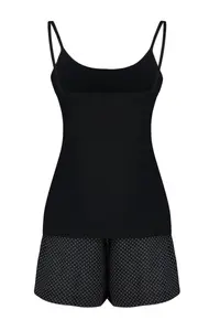 TRENDYOLMİLLA Black Polka Dot Button Detailed Rope Sleeveless OF shorts Knitting Pajama Set - Image 8