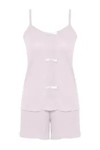 TRENDYOLMİLLA Light Pink Ribbon/Bow Detailed Rope Sleeveless Ribbed OF shorts Knitting Pajama Set - Image 7