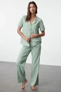 TRENDYOLMİLLA MINT Cotton Weaving Pajama Set - Image 2