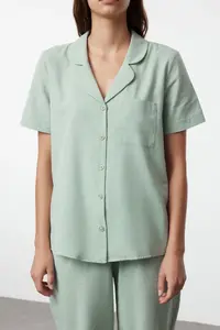 TRENDYOLMİLLA MINT Cotton Weaving Pajama Set - Image 3