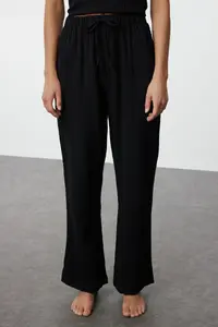 TRENDYOLMİLLA Black Binding Detailed Rope Sleeveless Weaving Pajama Set - Image 3