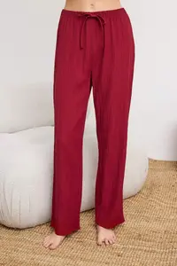 TRENDYOLMİLLA Burgundy Binding Detailed Rope Sleeveless Weaving Pajama Set - Image 3