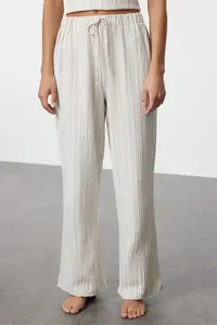TRENDYOLMİLLA Ecru Binding Detailed Rope Sleeveless Weaving Pajama Set - Image 3