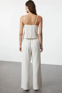 TRENDYOLMİLLA Ecru Binding Detailed Rope Sleeveless Weaving Pajama Set - Image 5