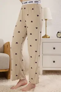 TRENDYOLMİLLA MINT Heart Slogan Tire Detailed Ribbed Knitting Pajama Set - Image 3
