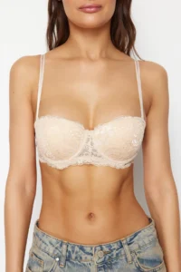 TRENDYOLMİLLA Nude Lace Rope Sleeveless Covered Balkonette Knitting Bra - Image 5