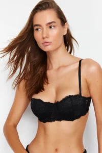 TRENDYOLMİLLA Black Lace Rope Sleeveless Covered Balkonette Knitting Bra - Image 3